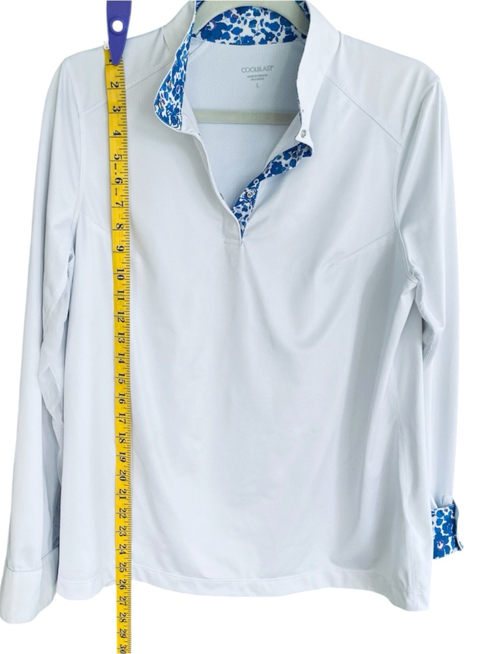 COOLBLAST Show Shirt by Dover Saddlery Lightweight Long Sleeve White Blue L - Picture 7 of 11
